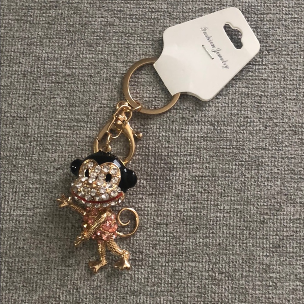 Rhinestone Money Keychain Key Ring - Pink